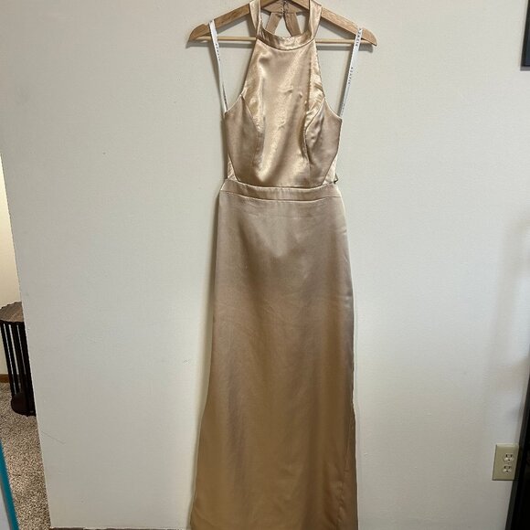 Azazie Clarice Gold Metallic Satin Bridesmaid Dress Sz 6 EUC - Picture 3 of 12